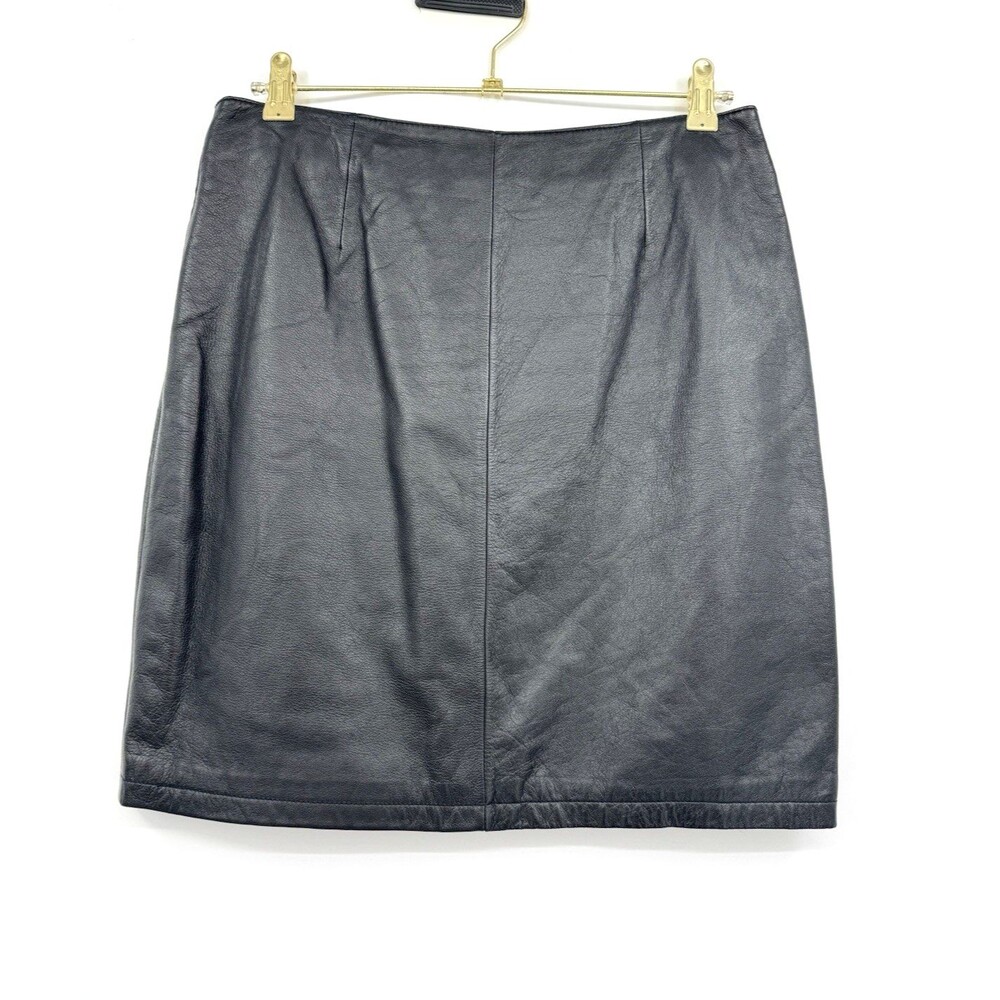VTG 80’s Wilsons Leather Mini Skirt Womens 12 Black Goth Grunge Moto Punk Biker - Picture 2 of 11